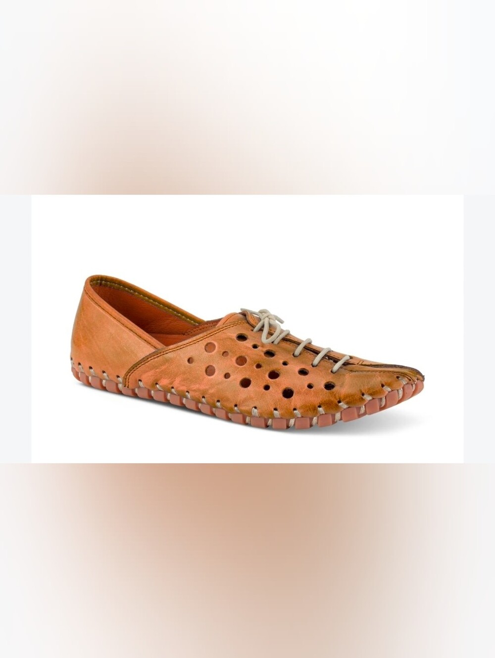 Spring Step Perforated Moonwalk Leather Moccasin - Cognac Brown Size 41
